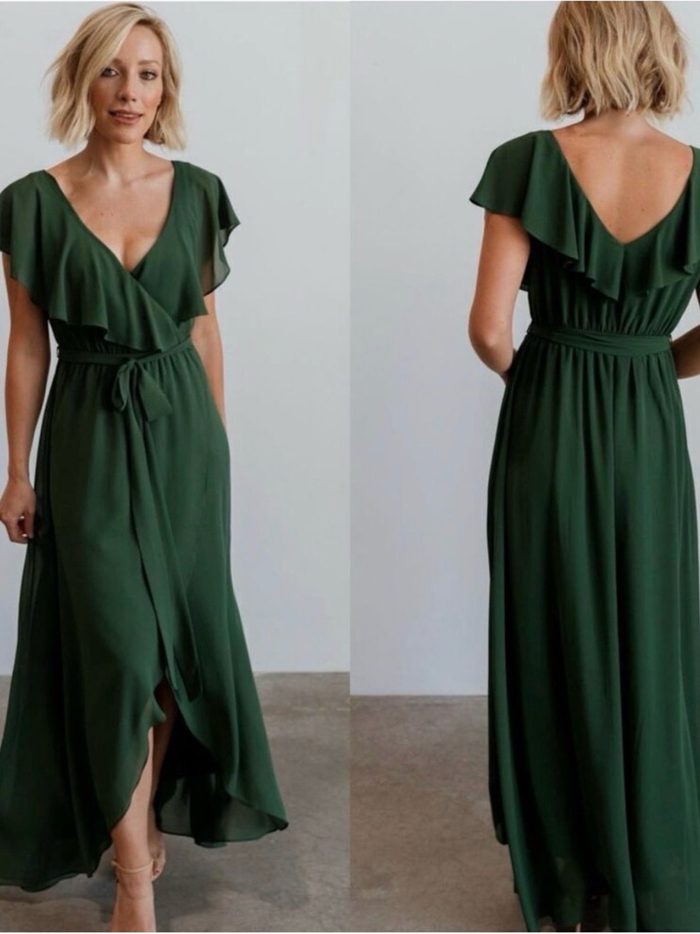 Baltic Born Forest Green Ruffle Wrap Maxi Dress